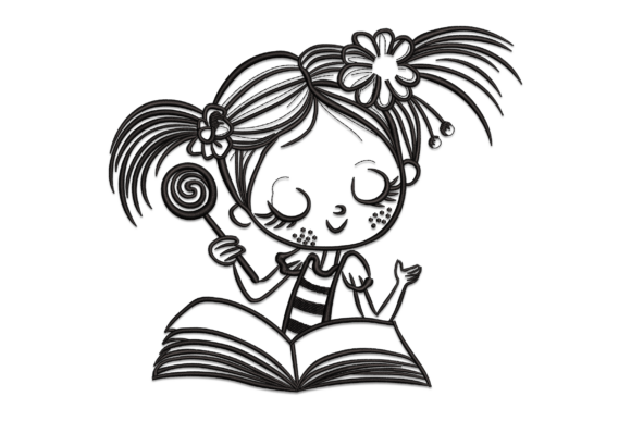 Child Reading: A Thoughtful Embroidery Design for Storybook Charm