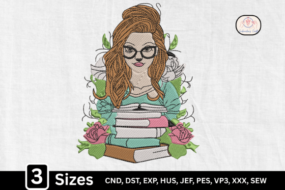 Floral Book Stack: A Cozy Bookish Embroidery Design